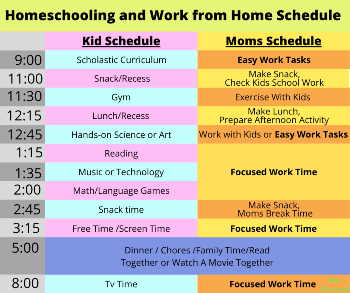 Homeschooling and Working from Home Schedule